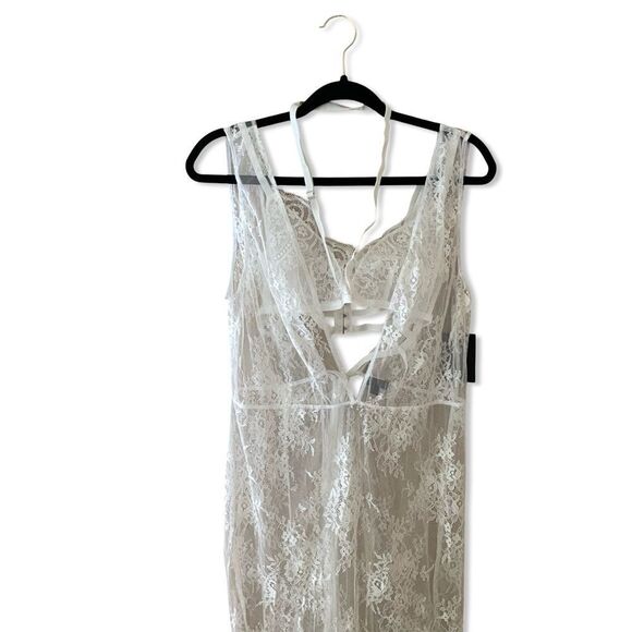 NBD Zola lace midi dress white sheer bralette bustier Revolve NWT L - Picture 4 of 14
